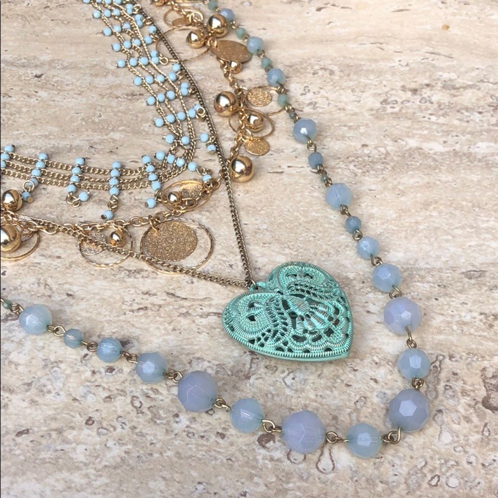 4 Layer Bohemian Gold & Jade Green Gypsy Necklaces - Picture 3 of 4